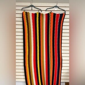 Vintage Hand Crocheted Multi Colored Throw APPROX. 75”Long x‎ 32.5”Wide